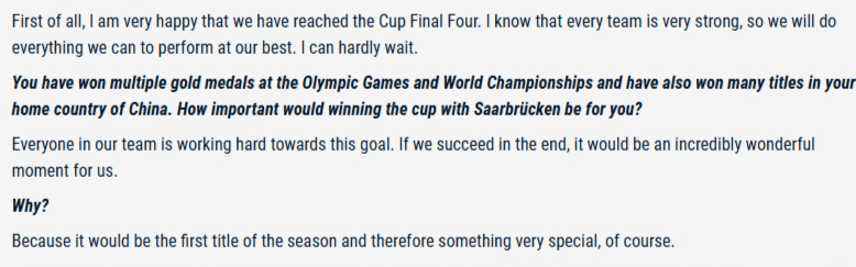 樊振东谈德甲联赛：水平非常高，能感受到人们对于选手的尊重